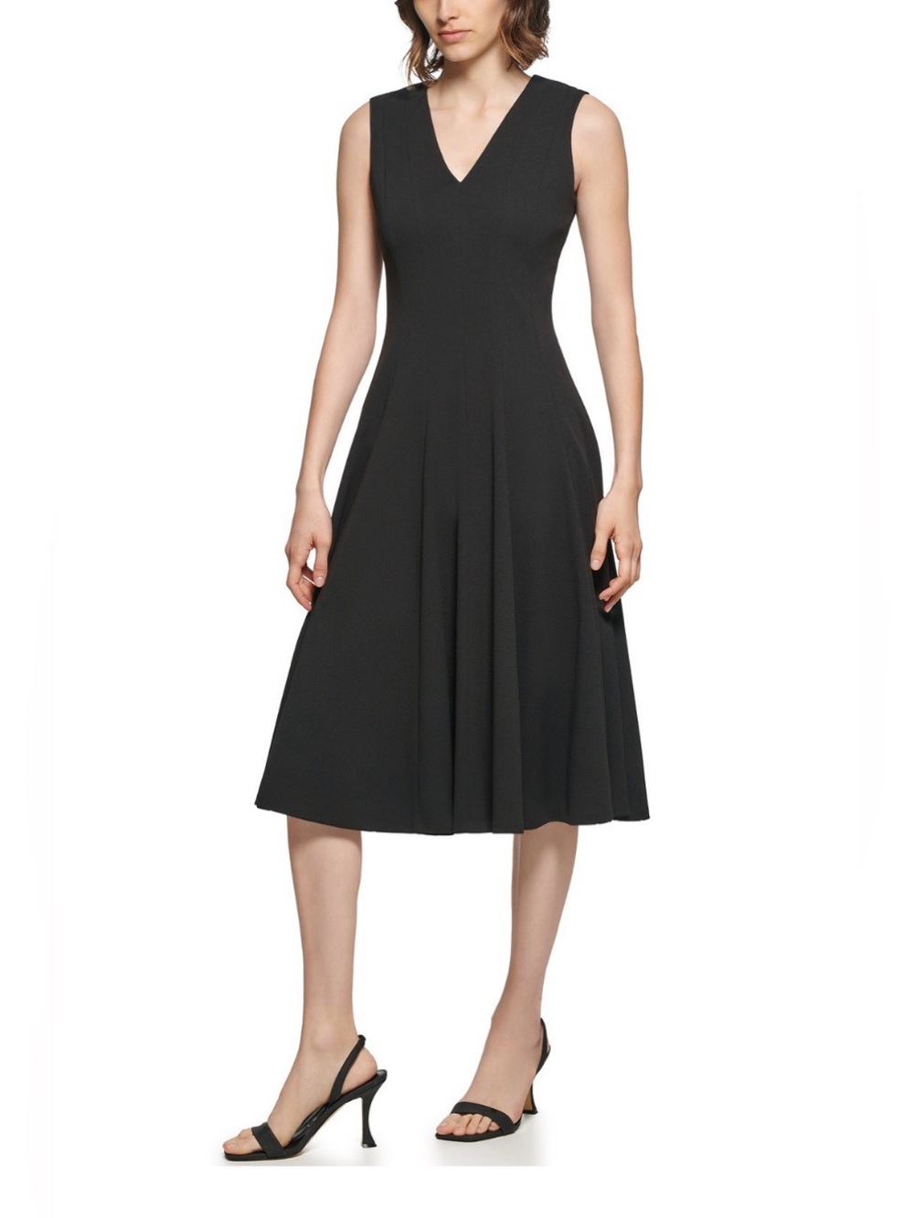 Calvin Klein Black Fit & Flare Sleeveless Dress Gold Zip Back Size 14 - Picture 12 of 12